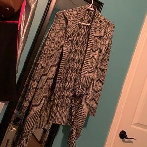 Black and white aztec frayed cardigan
